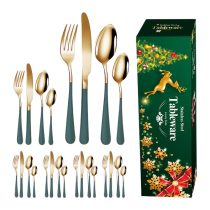   24 darabos rozsdamentes acél evőeszközkészlet – zöld-arany YE3670328-2