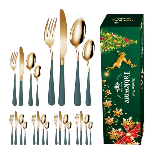 24 darabos rozsdamentes acél evőeszközkészlet – zöld-arany YE3670328-2