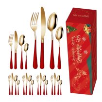   24 darabos rozsdamentes acél evőeszközkészlet – piros-arany YE3670328