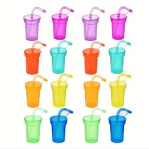   Neon színű parti pohár szett – 16 db, 380 ml, tetővel és szívószállal YL2284130