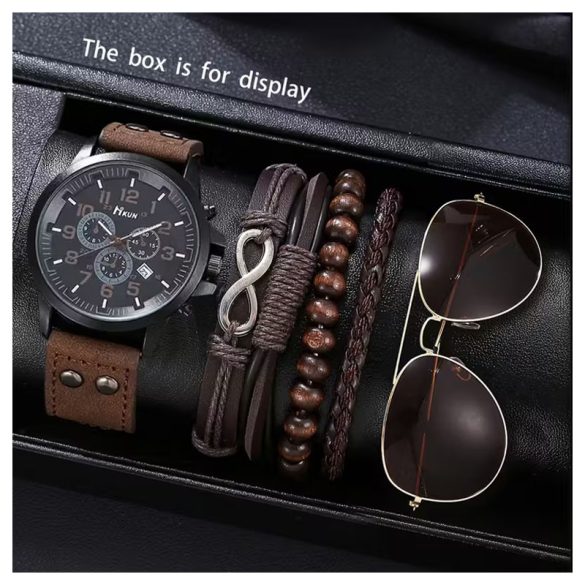 6 db-os Férfi Retro Ajándékszett – Óra, Szemüveg és Karkötők YW4130539