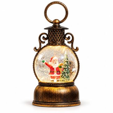   Karácsonyi zenélő lámpás Mikulással és fenyőfával – bronzszínű, 8,2 × 8,2 × 19 cm aa-13