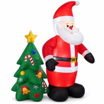   Felfújható karácsonyi dekoráció – világító Mikulás és díszített karácsonyfa 130 cm aa-24