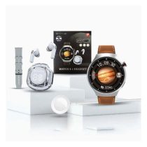   D21 okosóra ezüst készlet - Okosóra, vezeték nélküli fülhallgató, szilikon és bőr szíj holm0643